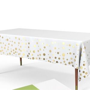 Chic White and Gold Dot Tablecloth